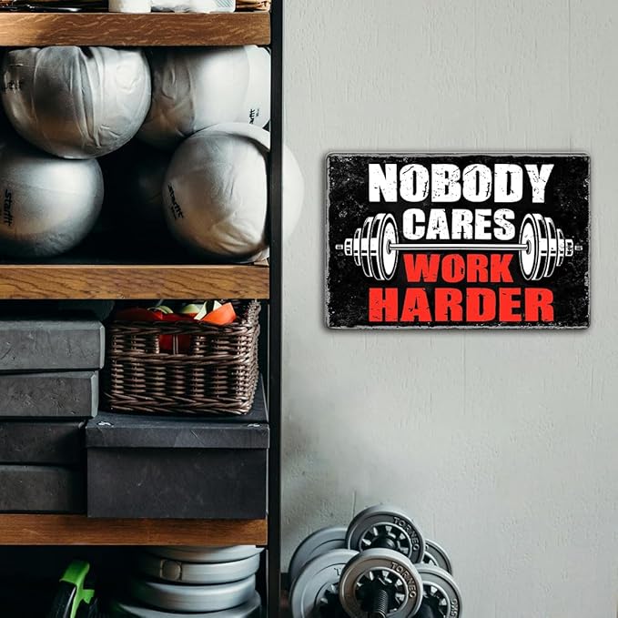 Ykfss Gym Posters For Home Gym Motivational Wall Art Decor Gym Room Tin Sign Nobody Cares Work Harder Sign Gym Metal Signs Boxing Poster Funny Garage Work Signs Motivation Workout Posters 8x12 Inch