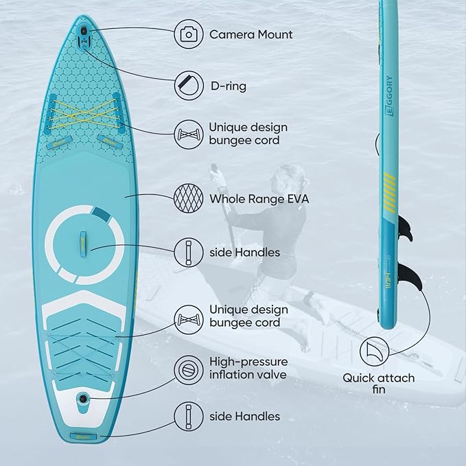 Inflatable Paddle Board,Stand Up Paddle Board Set, Extra Wide SUP Board with Removable Fin, Floating Paddle, Hand Pump, Waterproof Phone Pouch,Traveling Board
