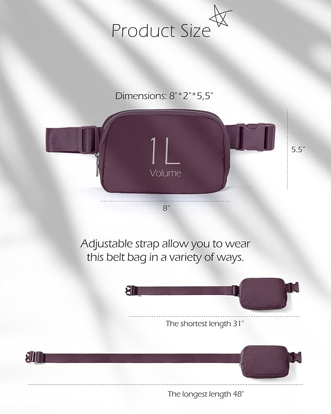 ODODOS Unisex Mini Belt Bag with Adjustable Strap Small Fanny Pack for Workout Running Traveling Hiking, Plum