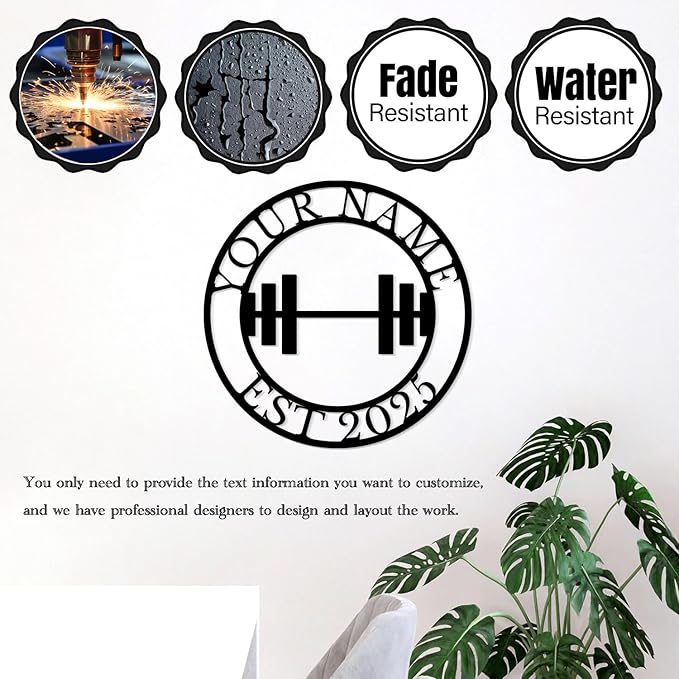 Personalized Metal Gym Sign, Custom Fitness Metal Wall Decor, Yoga Room Sign, fitness room decor, home gym decor, gifts for sports lovers, black metal