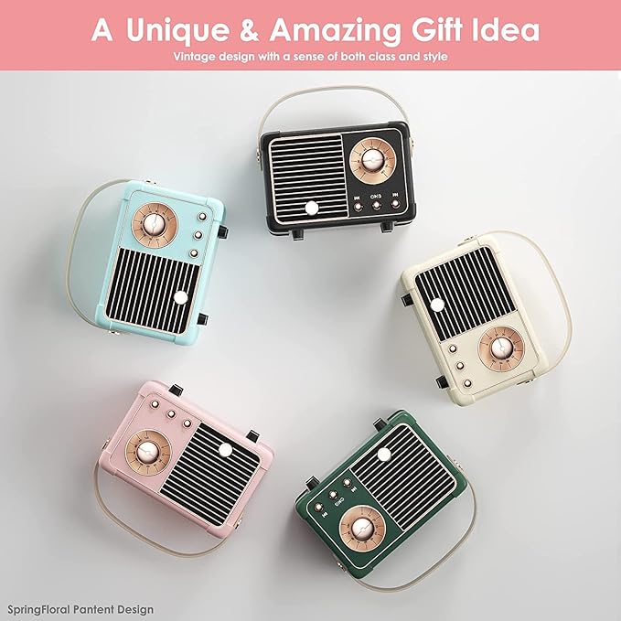 Retro Bluetooth Speaker, Wireless Vintage Small Speaker, Hands-Free Call,400mA Battery,TF Card,Aux Line, Portable Speaker for iOS Android Smartphone Home Office Gift Ideas Pink