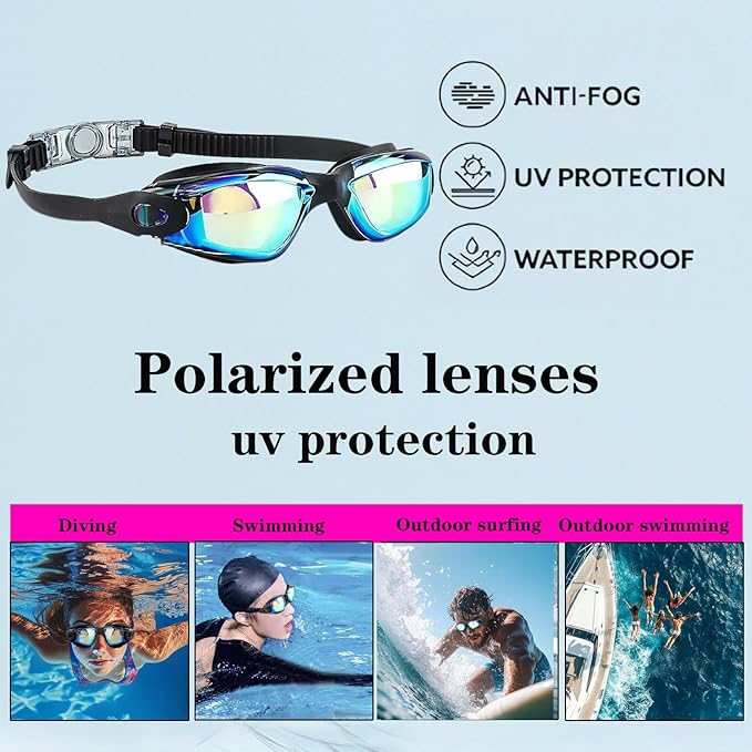 Swim Goggles Swimming Goggles No Leaking with Nose Clip, Earplugs, Swim Cap and Case for Men Women