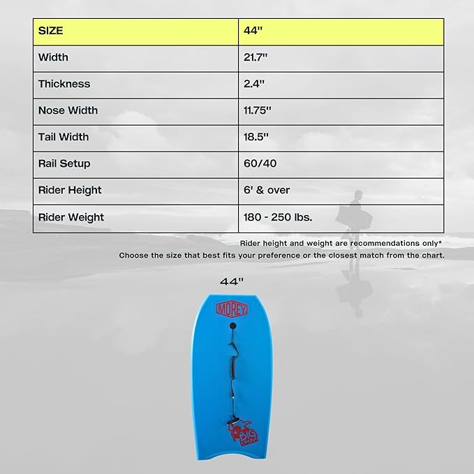 MOREY® Big Kahuna 44" The Original Bodyboard for Tall Riders. Body Board for Beach, Re-Engineered 2025 Model