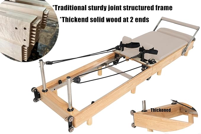 Pilates Reformer Machine, Wood Foldable Pilates Machine Equipment for Home Workout