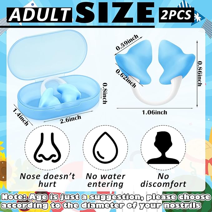 Soulchen 2 Pcs Swimming Nose Plugs Silicone Waterproof Painless Swim Nose Clip with Storage Box for Adults Kids Men Women Beginners