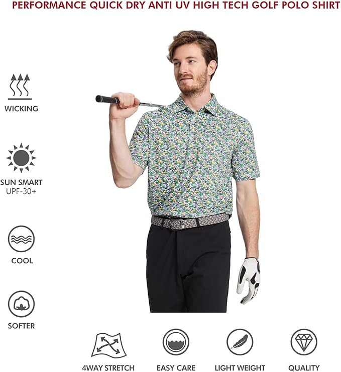 Men's Golf Polo Shirts Short Sleeve Striped Performance Moisture Wicking Dry Fit Golf Shirts for Men