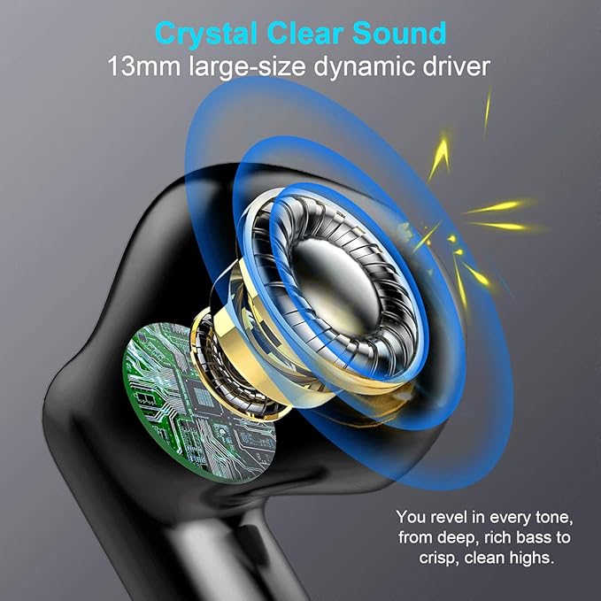 Wireless Earbuds, Bluetooth 5.4 Earbuds Stereo Bass, Bluetooth Headphones in Ear Noise Cancelling Mic, Earphones IP7 Waterproof Sports, 32H Playtime USB C Mini Charging Case Ear Buds for Android iOS