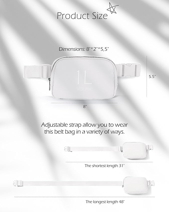 ODODOS Unisex Mini Belt Bag with Adjustable Strap Small Fanny Pack for Workout Running Traveling Hiking, White