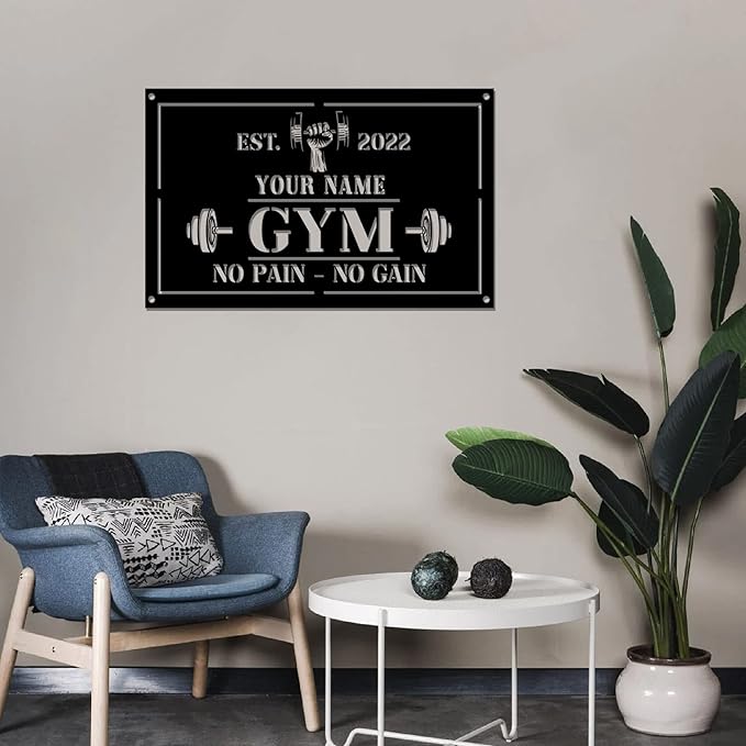 Personalized Home Gym LED Tin Metal Sign Multiple Sizes, Gym Sign Wall Decor, Exercise Workout Room Decor Fitness Center, Motivational Inspirational Hanging Wall Art Wall Plaque (01 w/o lights)