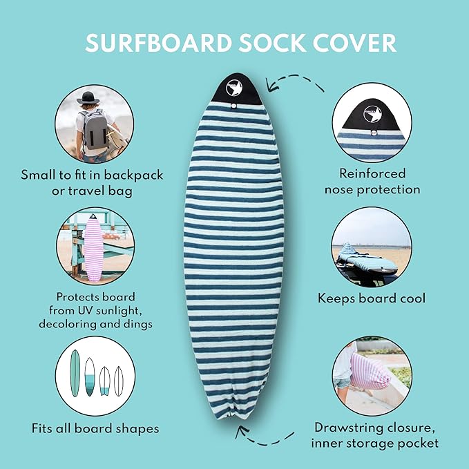 Surf Squared Surfboard Sock Cover and Paddleboard Cover - Lightweight Stretch Protective Surfboard Bag - Surfing Accessories - Shortboard, Longboard, Hybrid, Wakesurf, Standup Paddleboard SUP