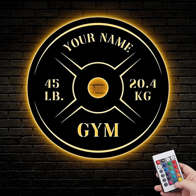 Personalized Home Gym LED Tin Metal Sign Multiple Sizes, Weight Lifting Exercise Workout Room Training Fitness Center Motivational Inspirational Quotes Decor Wall Art Hanging Accessories (06 LED)
