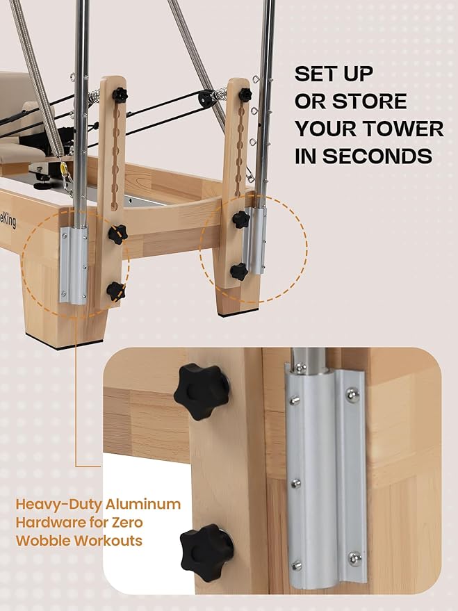 Pilates Reformer Machine, Quick-Assembly Studio Grade Pilates Equipment for Gym and Home, Oak Wood Pilates Reformer with Reformer Accessories