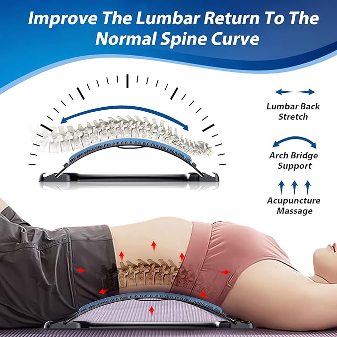 Back Stretcher for Lower Back Pain Relief, 3 Level Adjustable Lumbar Back Cracker Board, Back Cracking Device, Back Massager for Scoliosis, Spine Decompression