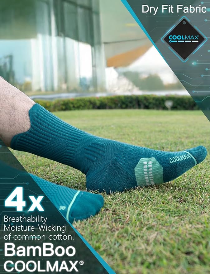 Mens Bamboo Viscose Coolmax Crew Compression Running Socks Athletic Hiking Workout Moisture Wicking Anti-Blister