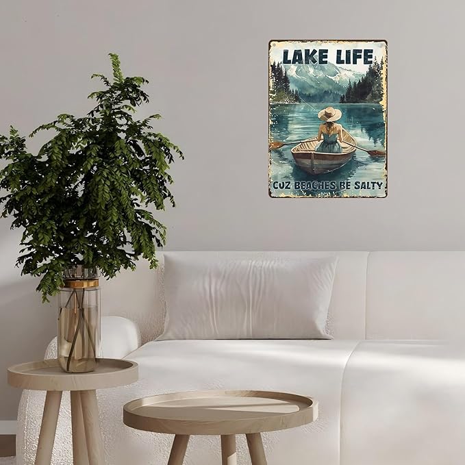 Vintage Lakehouse Tin Sign Lake Life Cuz Beaches Be Salty Retro Wall Decor Nostalgic Art Funny Metal Poster Indoor Store Cafe Toilet Kitchen Garden Plaque Bar Pubs Man cave 12 * 16inch