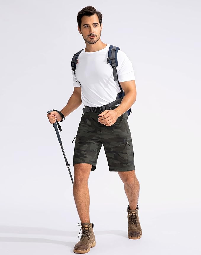 Pudolla Men's Hiking Cargo Shorts 9" Lightweight Outdoor Work Shorts for Men Travel Golf Camping Casual with 5 Zipper Pockets