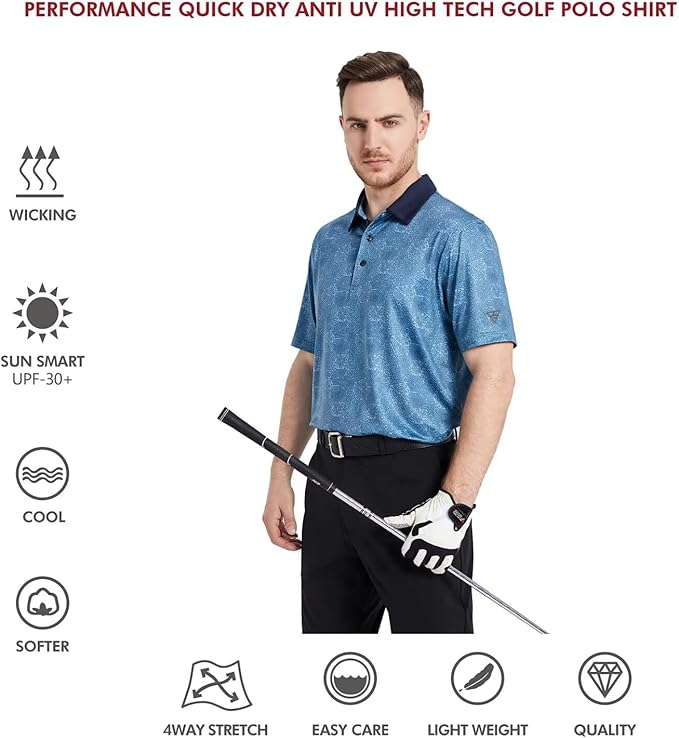 Men's Golf Polo Shirts Short Sleeve Striped Performance Moisture Wicking Dry Fit Golf Shirts for Men