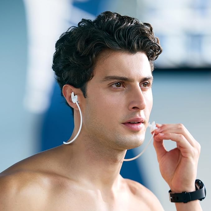 WATERTIME Waterproof Swimming Neckband Ear Plugs for Adults - Reusable Silicone Ear Plugs for Women & Men, Keep Ear Water Out for Swimming, Showering, Water Sports (Black, One Size)