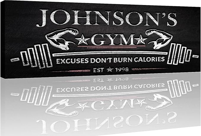 Tailored Canvases Personalized Gym Sign Wall Art Decor - Motivational Canvas for Home Gym, Workout Room, Garage, Fitness Center - Workout Inspirational Posters - Excuses Don't Burn Calories Dark, 36x12in
