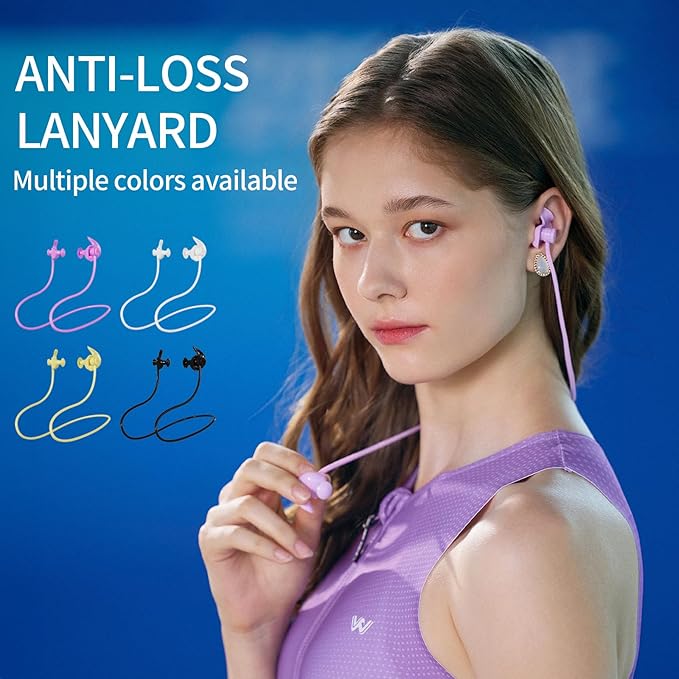 WATERTIME Waterproof Swimming Neckband Ear Plugs for Adults - Reusable Silicone Ear Plugs for Women & Men, Keep Ear Water Out for Swimming, Showering, Water Sports (Yellow, One Size)