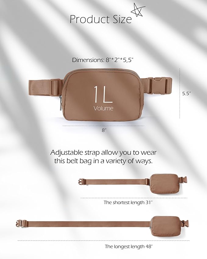 ODODOS Unisex Mini Belt Bag with Adjustable Strap Small Fanny Pack for Workout Running Traveling Hiking, Brown