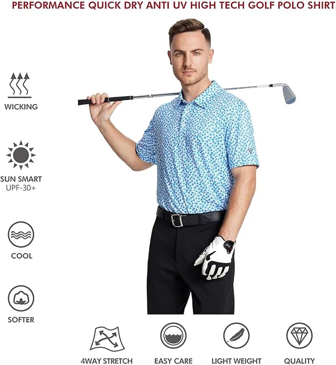 Men's Golf Polo Shirts Short Sleeve Striped Performance Moisture Wicking Dry Fit Golf Shirts for Men