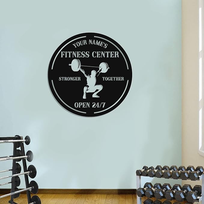 Personalized Home Gym LED Tin Metal Sign Multiple Sizes, Gym Sign Wall Decor, Exercise Workout Room Decor Fitness Center, Motivational Inspirational Hanging Wall Art Wall Plaque (04 w/o lights)