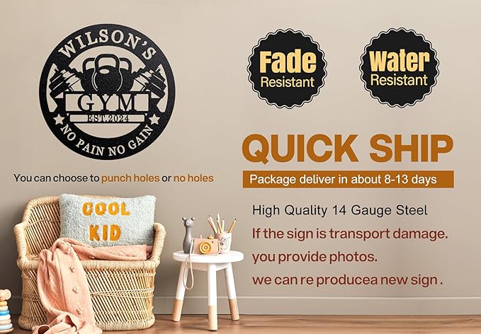 Personalized Motivational Gym Wall Art, Custom Monogram Decor, Vintage Metal Sign for Home Gym, Room Decor