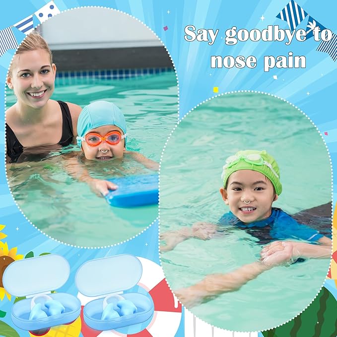 Soulchen 2 Pcs Swimming Nose Plugs Silicone Waterproof Painless Swim Nose Clip with Storage Box for Adults Kids Men Women Beginners