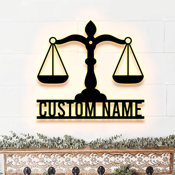 Personalized Lawyer Metal Sign LED Light, Custom Scales of Justice Metal Wall Art With LED Lights, Wall Art Hanging Home Decor Birthday Xmas Gift