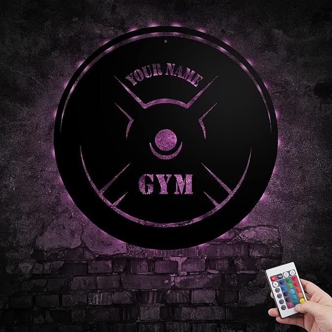 Personalized Home Gym LED Tin Metal Sign Multiple Sizes, Gym Sign Wall Decor, Exercise Workout Room Decor Fitness Center, Motivational Inspirational Hanging Wall Art Wall Plaque (05 w/lights)