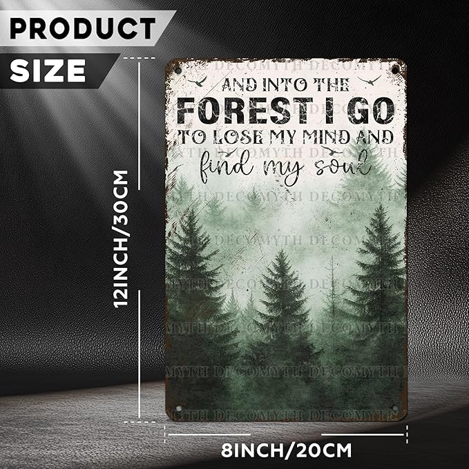 Vintage Sign And Into The Forest I Go to Lose My Mind and Find My Soul Hiking Girl Retro Metal Tin Sign for Home Coffee Wall Decor 12 * 8inch