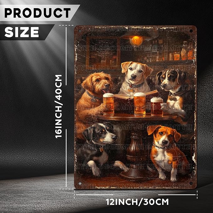 Vintage Dogs Tin Sign Retro Beer Metal Poster Funny Dog Lovers Wall Art Wall Decor for Kitchen Man Cave Shop Bar 12 * 16inch