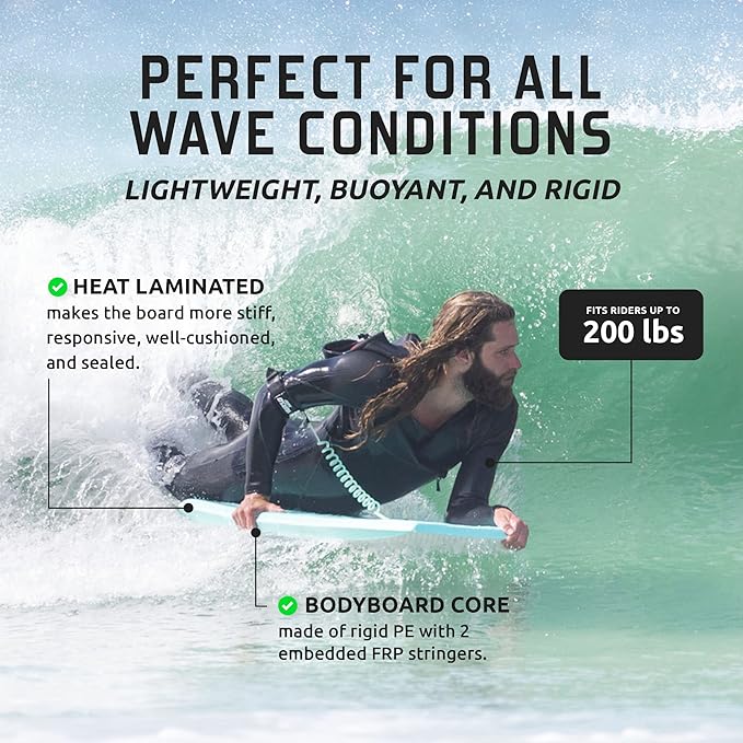 THURSO SURF 42'' Body Boards for Beach Pool Lightweight PE Core IXPE Deck HDPE Bottom FRP Stringers High Performance Body Board with Double Swivel Surf Leash and Bodyboard Bag Lightning
