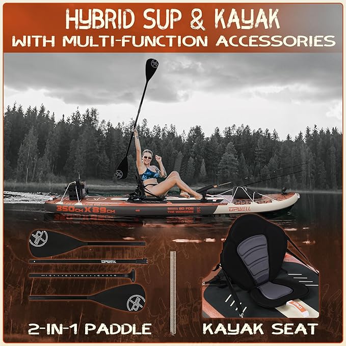 UPWELL 10'6"/11'/11'6" Inflatable Paddle Board, Stand Up Paddlboard for Youth & Adults, Stable Design, Premium SUP Accessories, Backpack, Leash, Hand Pump, Fins