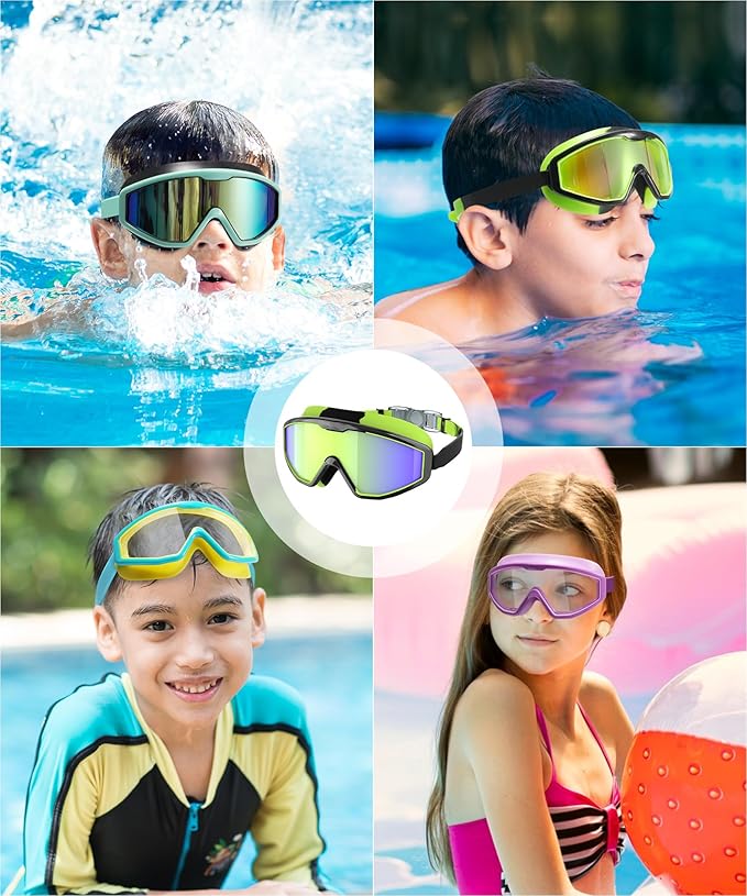 NSSIW Swim Goggles Swimming Kids-Goggles: Anti Fog No Leak with Nose Clip Earplugs for Girls Boys Youth 6-14 3 Pack