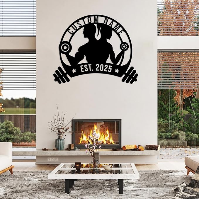 Personalized Metal Gym Sign, Custom Fitness Metal Wall Decor, Yoga Room Sign, fitness room decor, home gym decor, gifts for sports lovers, black metal