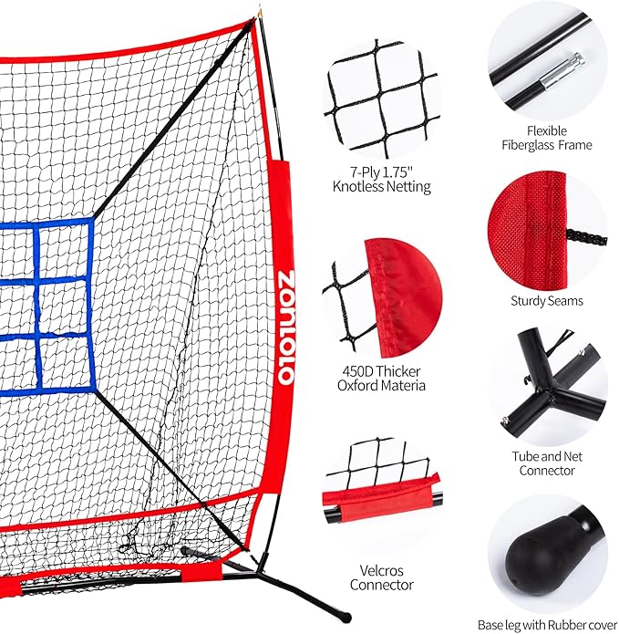 6 x 6 FT Baseball Net with 3 Diffferent Targets, Portable Practice Net for Batting,Hitting,Pitching and Throwing,Compact Package with Small Carrying Bag,Great for Kids