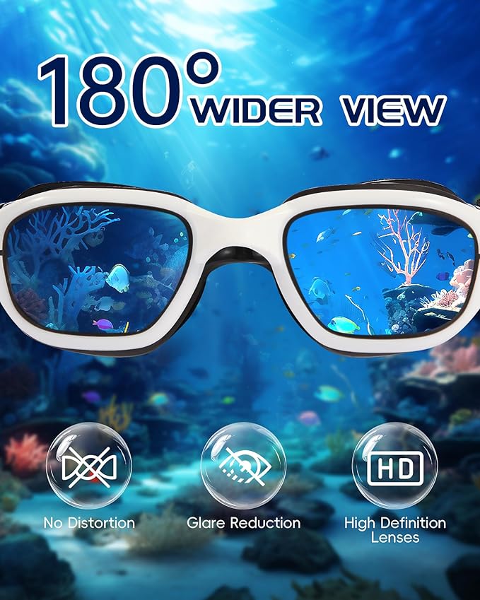 Swim Goggles, Goggles Adult with Swimming Cap, Nose Clip & Ear Plugs, UV Protection Anti-Fog Lens and Case for Adult