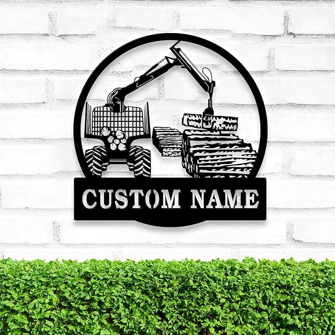 Personalized Logging Lumber Harvester Monogram Metal Sign Art LED Light, Custom Logging Lumber Metal Sign, Wall Art Hanging Home Decor Birthday Xmas Gift