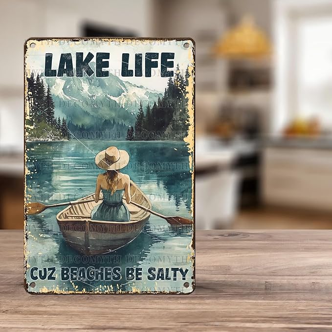Vintage Lakehouse Tin Sign Lake Life Cuz Beaches Be Salty Retro Wall Decor Nostalgic Art Funny Metal Poster Indoor Store Cafe Toilet Kitchen Garden Plaque Bar Pubs Man cave 12 * 8inch
