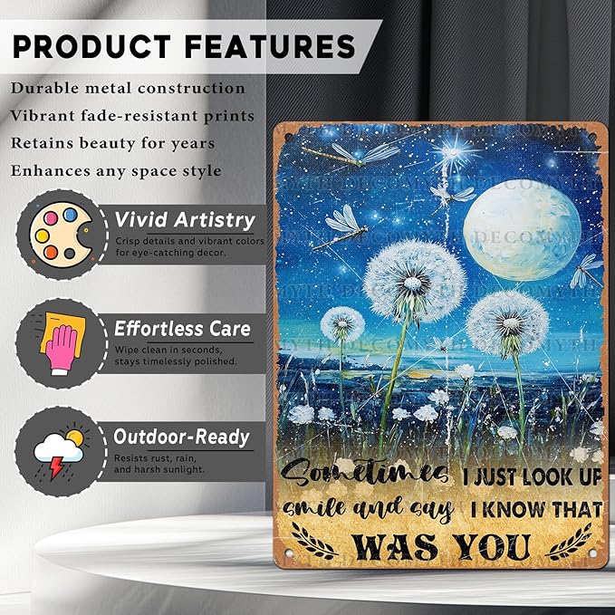 Vintage Dragonfly Tin Sign Sometimes I Just Look Up Smile and Say I Know That was You Retro Metal Poster Funny Wall Art Cafe Office Bar Plub Club Toilet Farm Room Garden Plaque 12 * 16inch