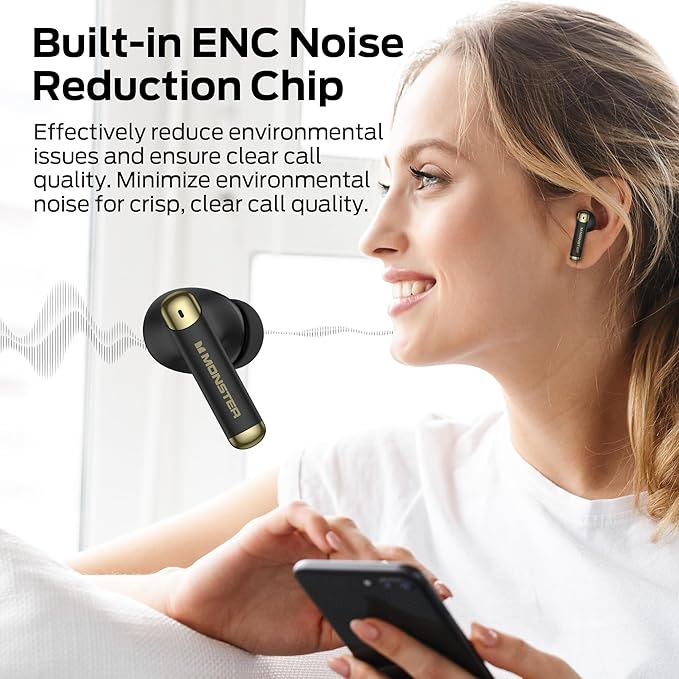 Monster N-Lite 211 Wireless Earbuds, Bluetooth 6.0 Stereo Headphones with Noise-Cancelling Mic and LED Display, Built-in Mic for Clear Calls, Waterproof Design for Sports
