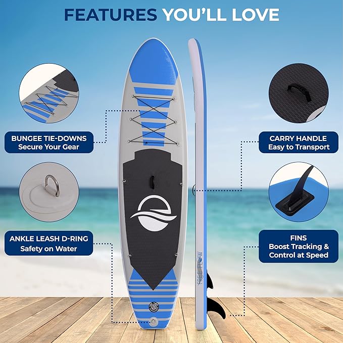 SereneLife Inflatable Stand Up Paddle Board with Premium SUP Accessories – Wide Stable Design with Non-Slip EVA Deck Pad for Adults and Youth of All Skill Levels, 350 lbs Capacity