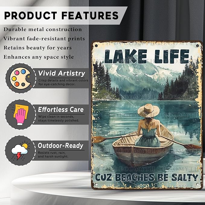 Vintage Lakehouse Tin Sign Lake Life Cuz Beaches Be Salty Retro Wall Decor Nostalgic Art Funny Metal Poster Indoor Store Cafe Toilet Kitchen Garden Plaque Bar Pubs Man cave 12 * 16inch