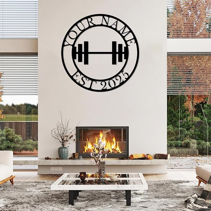 Personalized Metal Gym Sign, Custom Fitness Metal Wall Decor, Yoga Room Sign, fitness room decor, home gym decor, gifts for sports lovers, black metal