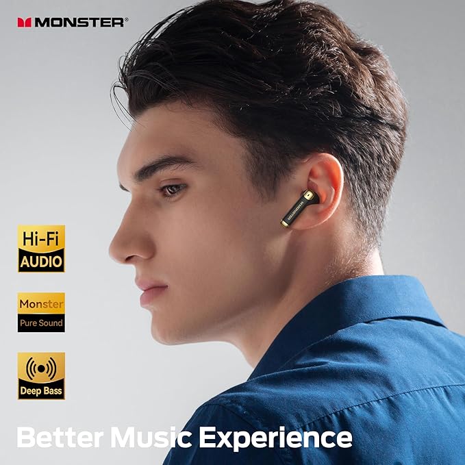 Monster N-Lite 211 Wireless Earbuds, Bluetooth 6.0 Stereo Headphones with Noise-Cancelling Mic and LED Display, Built-in Mic for Clear Calls, Waterproof Design for Sports