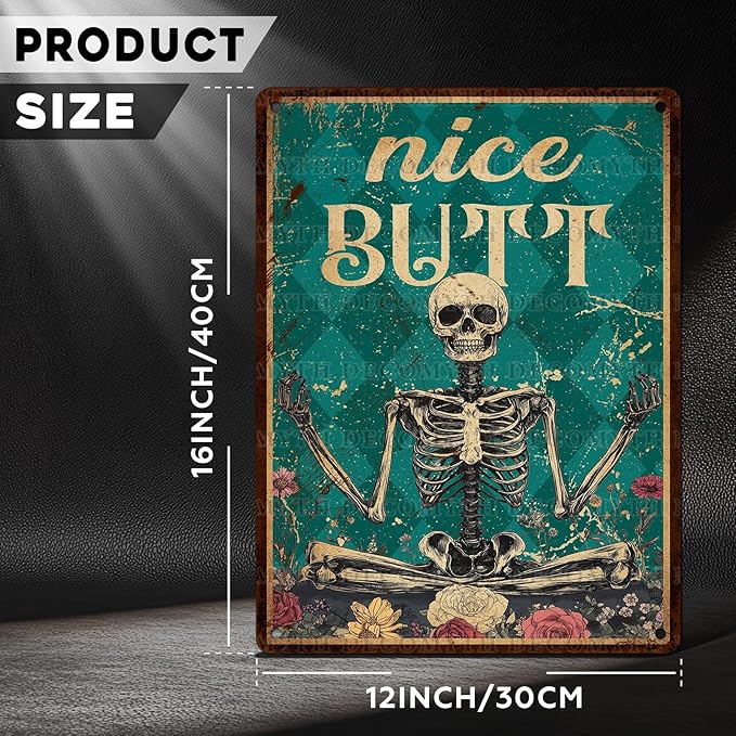 Skeleton Decor Tin Sign Retro Funny Skeleton Metal Sign for Bedroom Cafe Home Coffee Kitchen Bathroom Funny Wall Decor Art 12 * 16inch