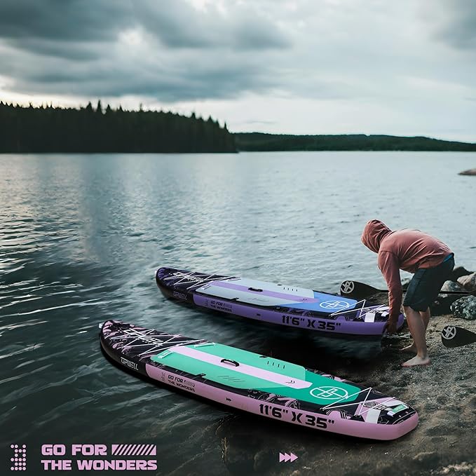 UPWELL 11'6"×35" Extra Wide Inflatable Paddle Board, Stand Up Paddle Board for Youth & Adults, Stable Design, Premium SUP Accessories, 120L Backpack, 10L Dry Bag, Paddle, Leash, Hand Pump, US Fins