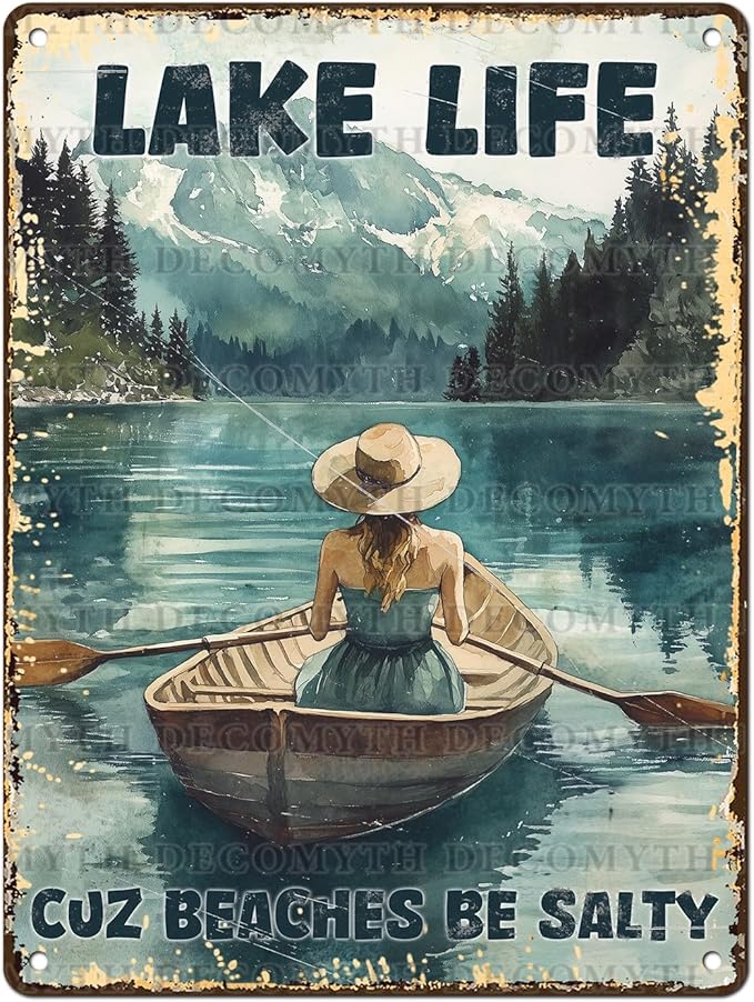 Vintage Lakehouse Tin Sign Lake Life Cuz Beaches Be Salty Retro Wall Decor Nostalgic Art Funny Metal Poster Indoor Store Cafe Toilet Kitchen Garden Plaque Bar Pubs Man cave 12 * 16inch